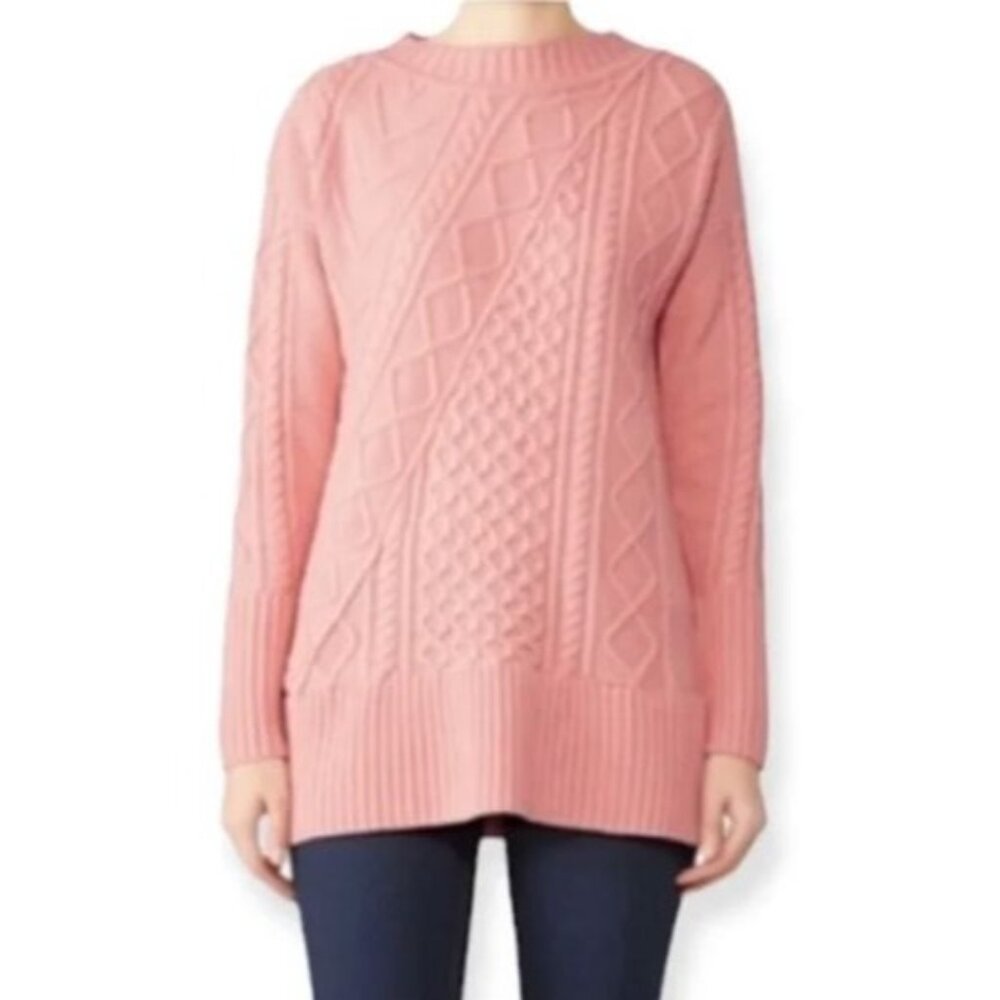 J Crew Cable Knit Patchwork‎ Wool Blend Tunic Sweater K2428 Seashell Pink Small